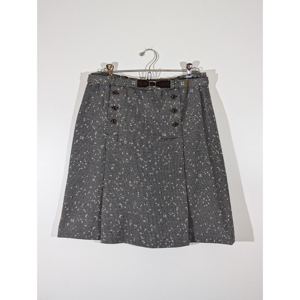 Vintage Cos Cob Belted Mini Skirt Black Brown White Button Medium